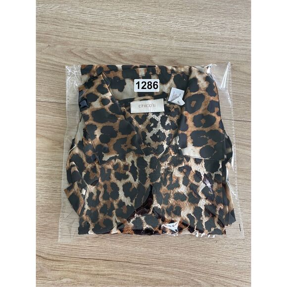 Chicos Leopard Print Button Down Top‎ Size L Brown Black Animal Print Shirt Work - Picture 7 of 7